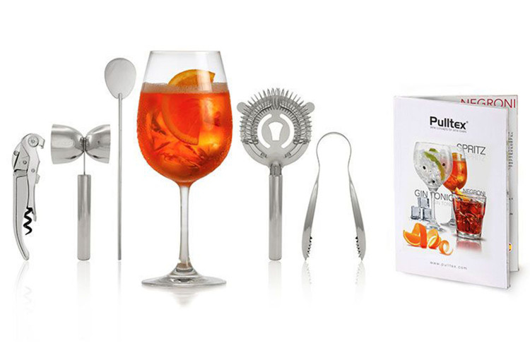 Kit cocktail 5 pi&egrave;ces Pulltex acier inoxydable + recettes