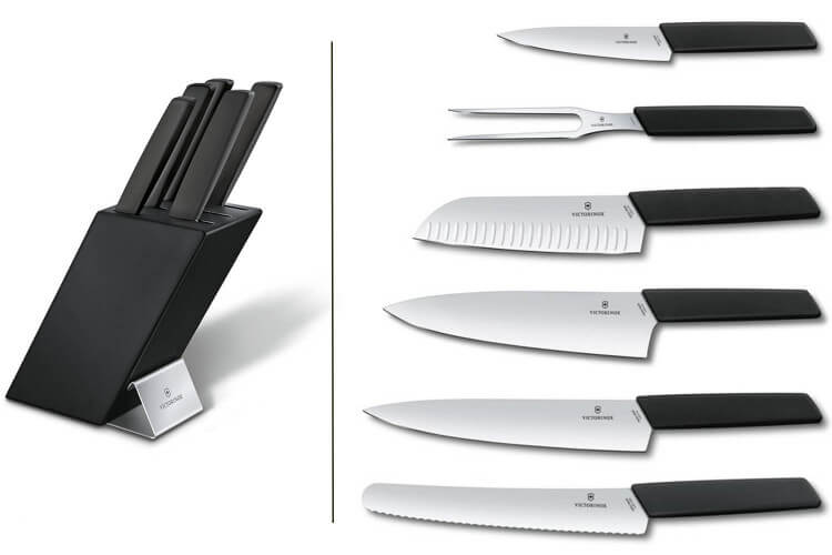 Bloc Victorinox Swiss Modern 6 pièces bois de hêtre laqué noir acier inox