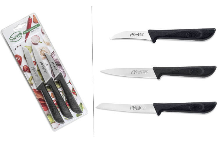 Set 3 couteaux de cuisine Sanelli Jolly acier inox manche noir