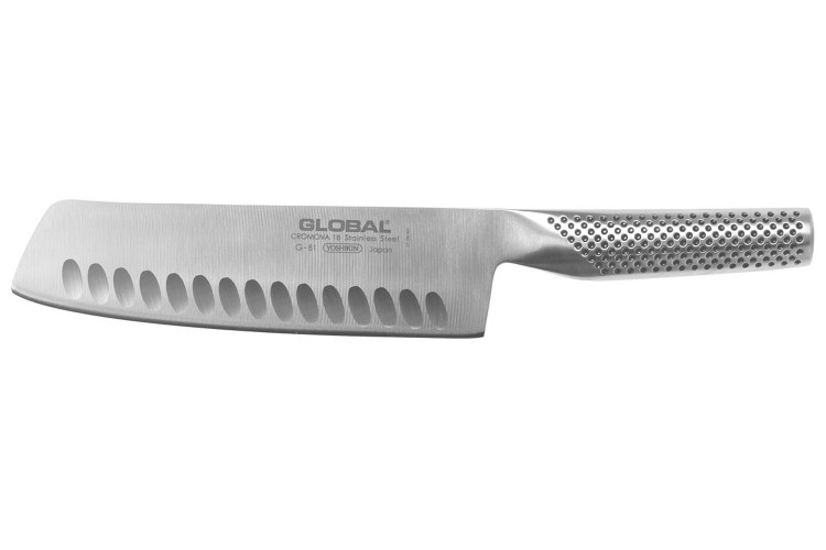 Couperet &agrave; l&eacute;gumes japonais Global G81 lame alv&eacute;ol&eacute;e 18cm
