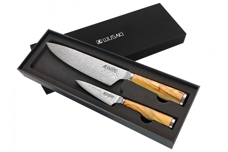 Coffret 2 couteaux Wusaki Fujiko VG10 olivier Chef + Office