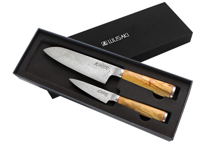 Coffret 2 couteaux Wusaki Fujiko VG10 olivier Santoku + Office