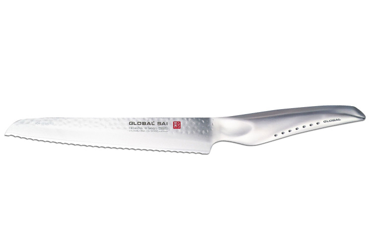 Couteau &agrave; pain japonais Global Sai M04 lame martel&eacute;e 17cm