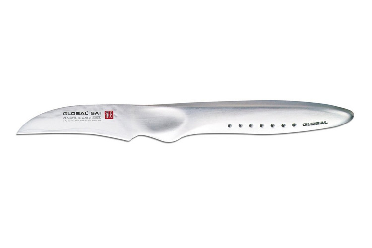 Couteau bec d'oiseau japonais Global Sai S04R lame martel&eacute;e 6.5cm