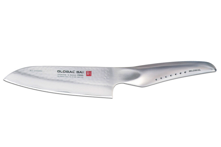 Couteau santoku japonais Global Sai M03 lame martel&eacute;e 13,5cm
