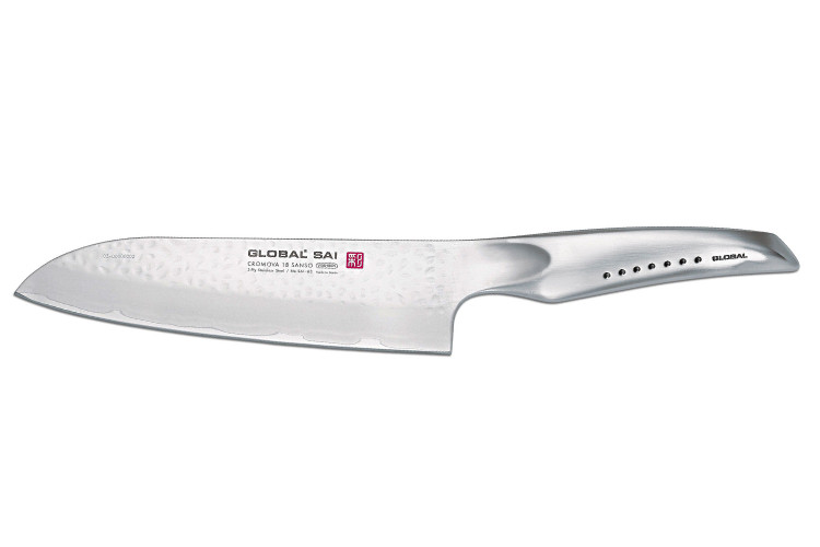 Couteau santoku japonais Global Sai 03 lame martel&eacute;e 19cm