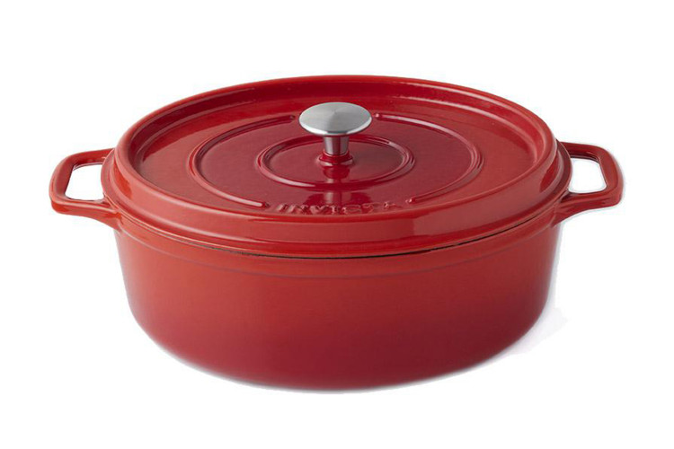 Cocotte ovale Invicta en fonte &eacute;maill&eacute;e rubis 35cm