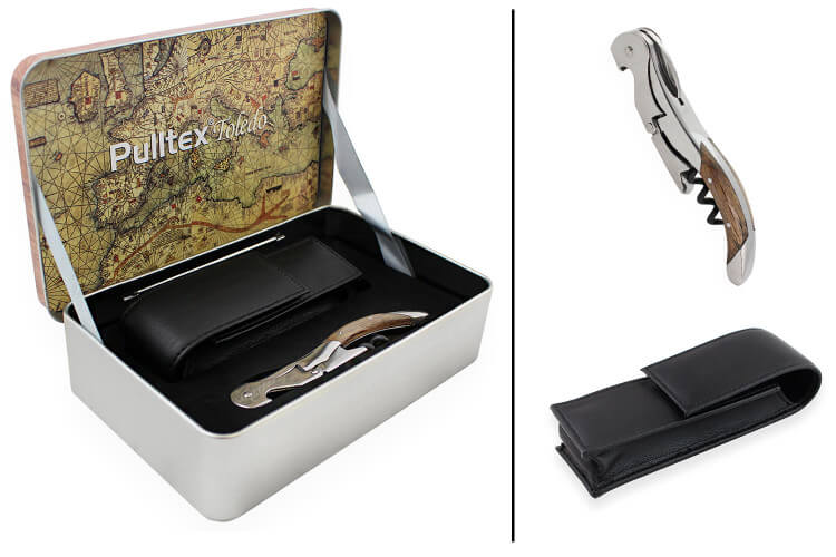Coffret tire bouchon Pulltex + étui + boite de rangement Toledo bois de chêne