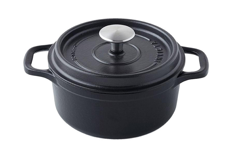 Cocotte ronde Invicta en fonte &eacute;maill&eacute;e noire 28cm