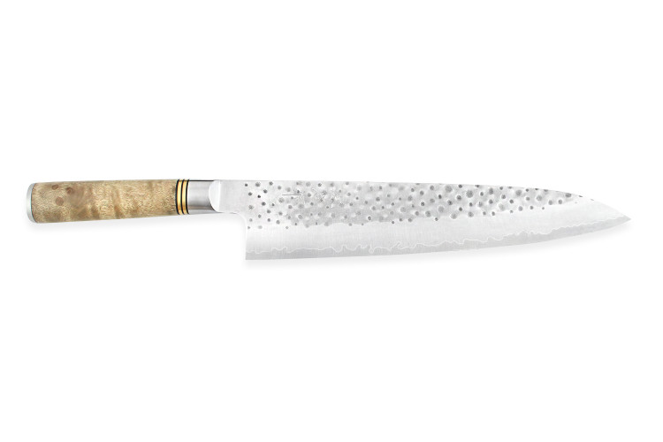 Couteau de chef japonais artisanal forg&eacute; Takeshi Saji R2 Tsuchime 24cm