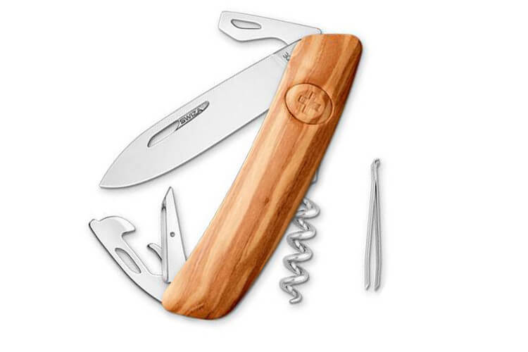 Couteau multifonction SWIZA D03 bois olivier 11 fonctions 95mm