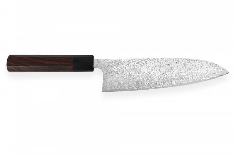 Couteau santoku japonais artisanal Takeshi Saji R2 Damas 18cm