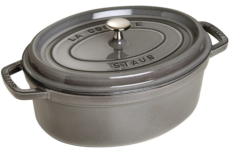 Cocotte STAUB ovale en fonte &eacute;maill&eacute;e gris graphite