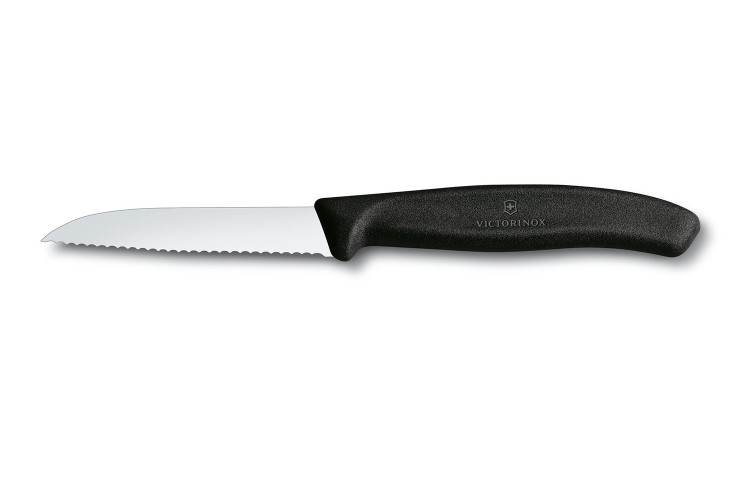 Couteau d'office Victorinox SwissClassic noir lame rabattue &agrave; dents 8cm