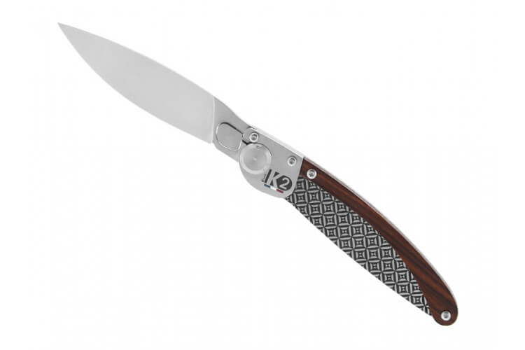 Couteau pliant K2.10M manche bois de violette et acier décor kaléidoscope 11,5cm