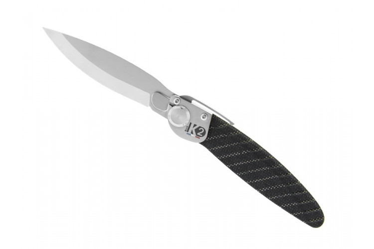 Couteau pliant K2.13M manche inox d&eacute;cor imprim&eacute; 3D rayures 11,5cm
