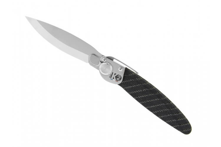 Couteau pliant K2.13M manche inox décor imprimé 3D rayures 11,5cm