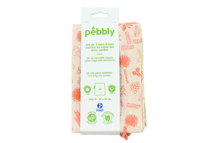 Set de 3 sacs à vrac Pebbly en coton biologique - 20x25cm