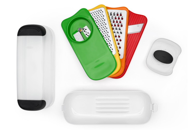 Set 2 r&acirc;pes + 1 &eacute;minceur + 1 spiralizer avec r&eacute;cup&eacute;rateur OXO