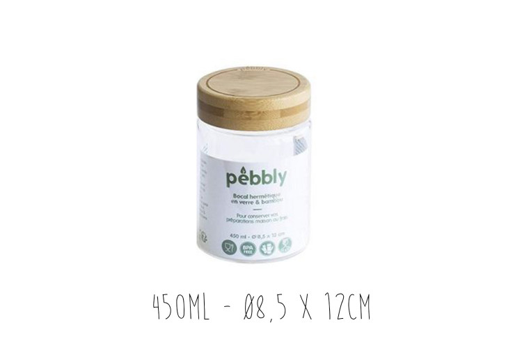 Bocal rond en verre Pebbly avec couvercle &agrave; vis