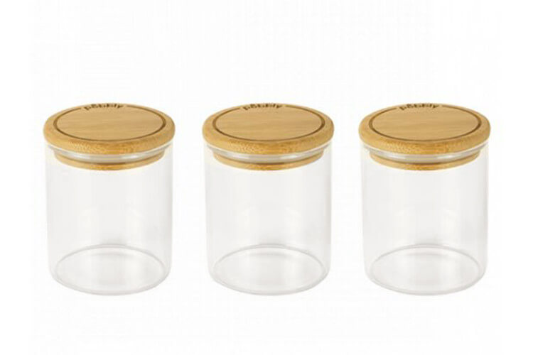 Set de 3 pots en verre Pebbly avec couvercle bambou pour épices et condiments - 190ml