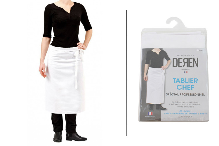 Tablier de cuisinier chef Deren 100% coton blanc