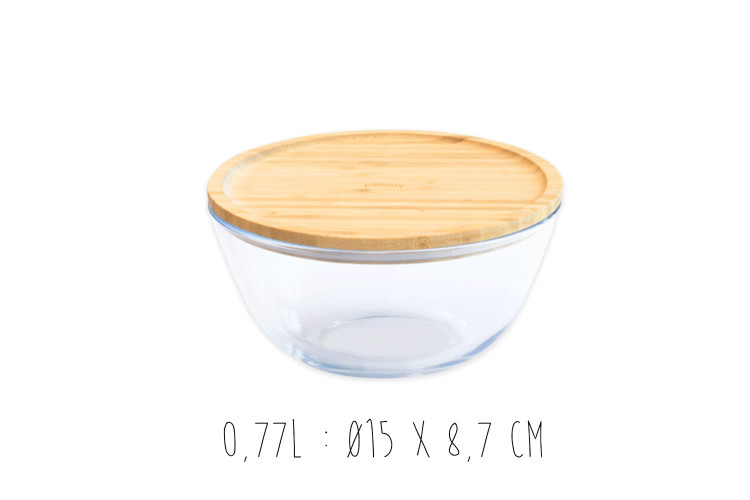 Bol de conservation en verre Pebbly avec couvercle en bambou