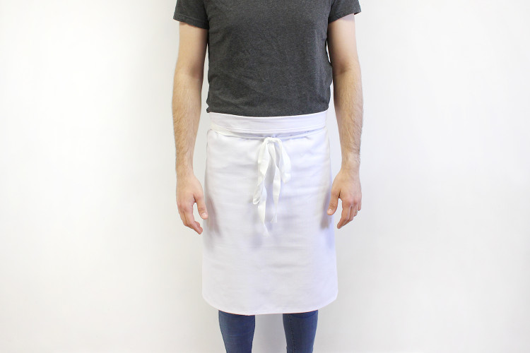 Tablier 1/2 chef professionnel 100% coton blanc 102 x 55cm