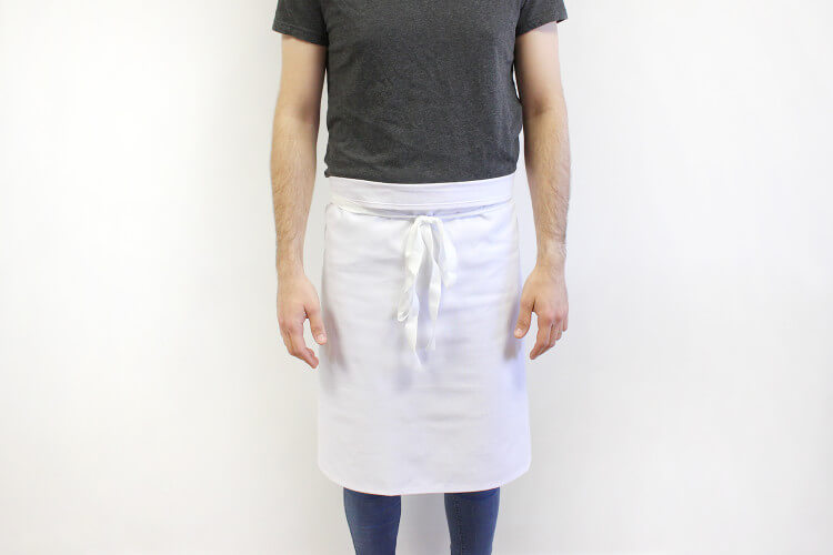 Tablier 1/2 chef professionnel 100% coton blanc 102 x 55cm