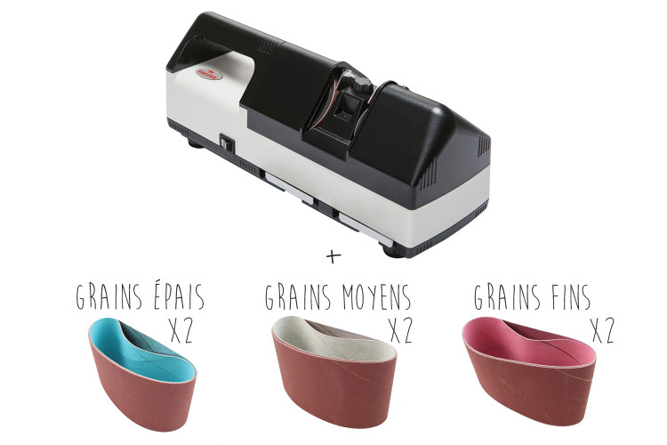 Aiguiseur &agrave; bandes Fischer + 6 bandes de rechange 3 grains