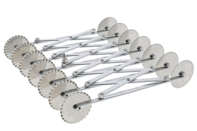 Rouleau multicoupe m&eacute;tal double 7 roulettes lisses et 7 roulettes cannel&eacute;es acier inox