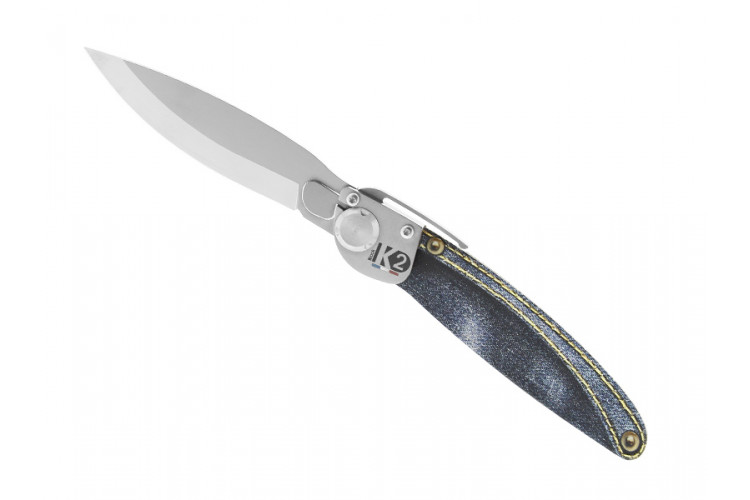 Couteau pliant K2.15M manche acier d&eacute;cor imprim&eacute; 3D jean 11,5cm