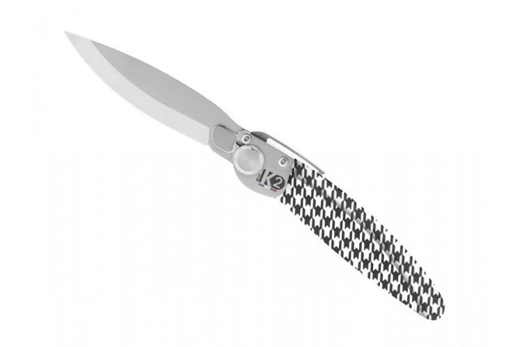 Couteau pliant K2.17M manche acier d&eacute;cor imprim&eacute; 3D pied de poule 11,5cm