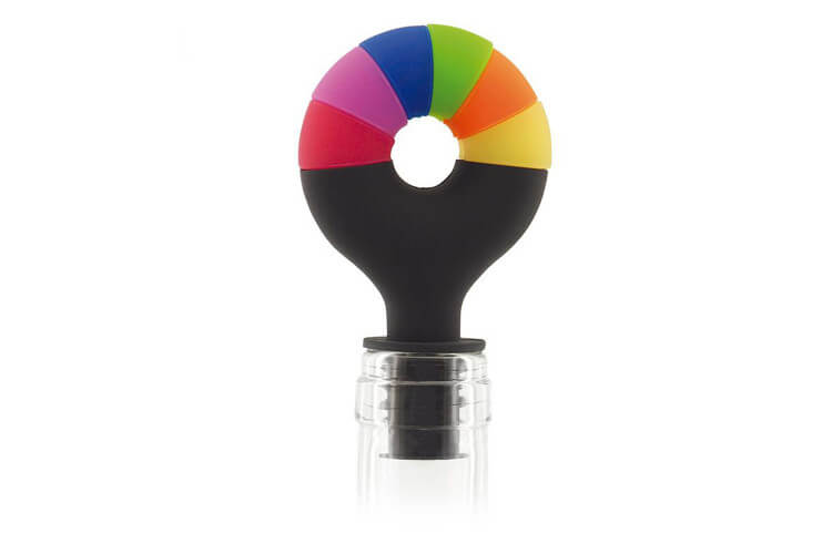 Bouchon en silicone Pulltex pour vin et champagne + 6 marque-verres colorés