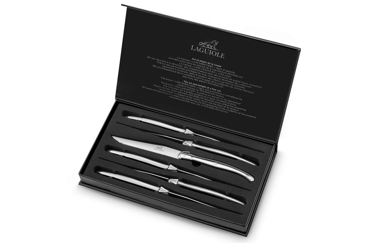 Coffret Cadeau de 6 couteaux &agrave; steak Lion Laguiole &eacute;l&eacute;gants tout inox