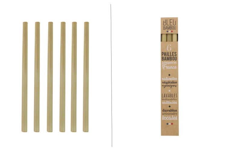 Set de 6 pailles en bambou Bleu Bambou fabriquées en France