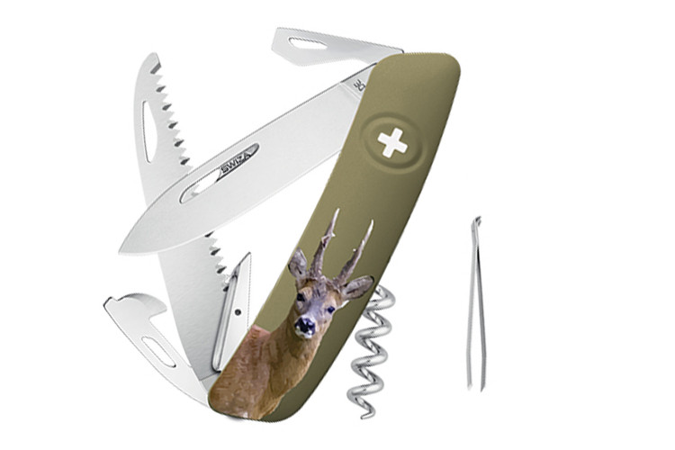 Couteau multifonction SWIZA D05 olive chevreuil 12 fonctions 95mm