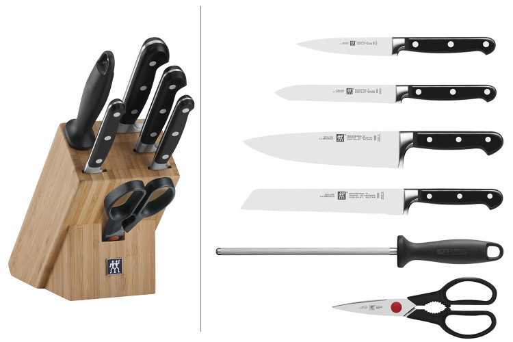 Bloc couteaux bambou 7 pi&egrave;ces Zwilling Professionnal S lames forg&eacute;es