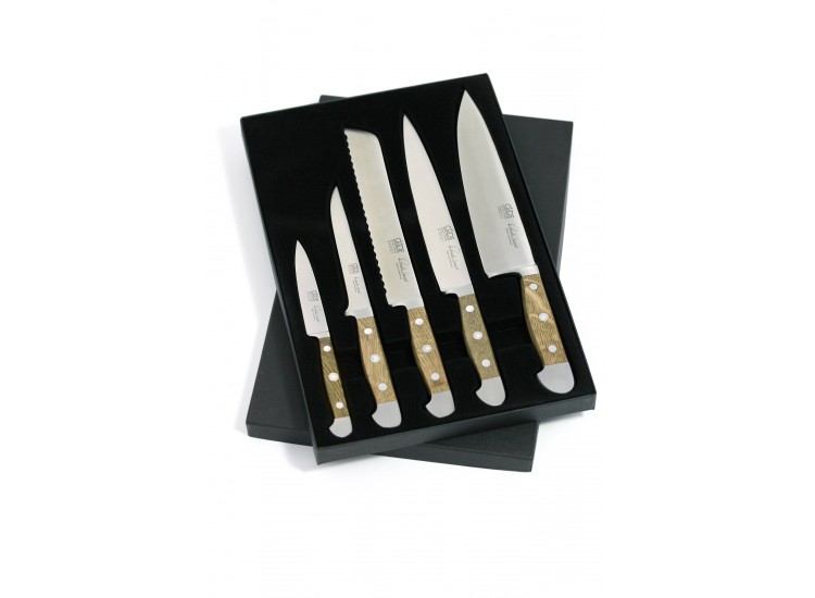 Coffret 5 couteaux forg&eacute;s G&uuml;de Alpha Ch&ecirc;ne 