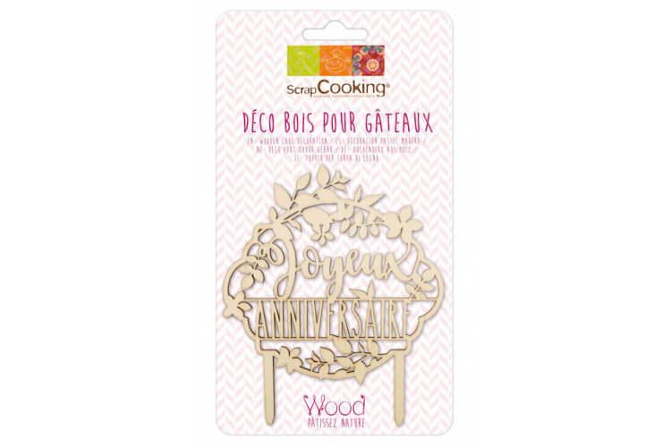 Cake topper "Joyeux Anniversaire" Scrapcooking en bois