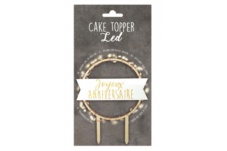 Cake topper &agrave; LED "Joyeux anniversaire" Scrapcooking en bois