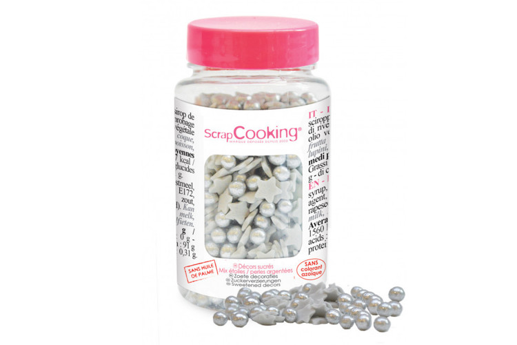 Pot d&eacute;cors sucr&eacute;s Scrapcooking Etoiles et perles argent&eacute;es 55g