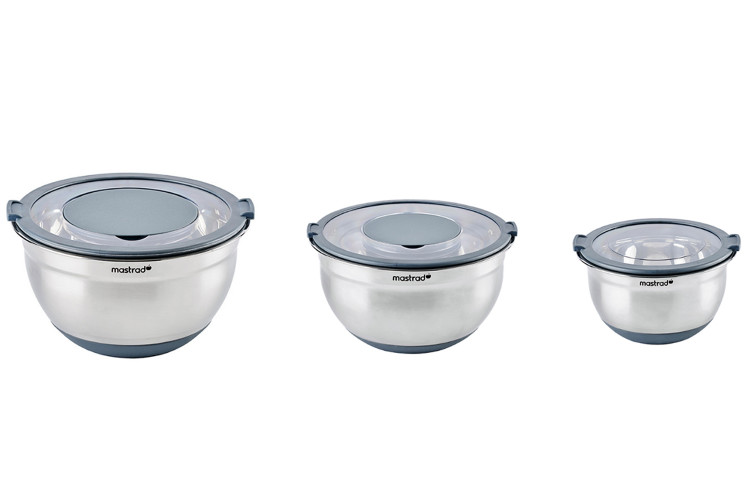 Lot de 3 bols inox avec couvercles Mastrad 16, 20 et 24cm