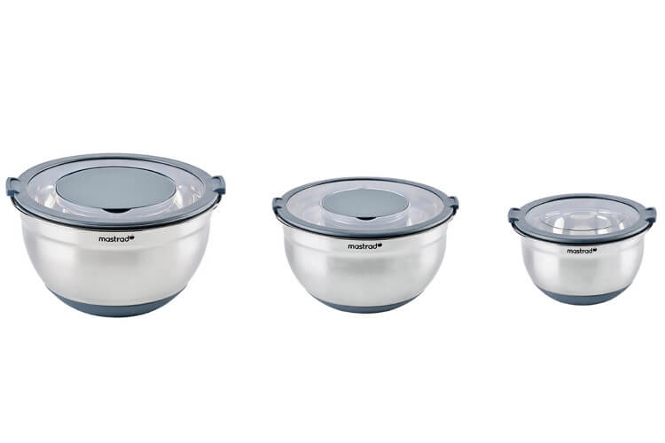 Lot de 3 bols inox avec couvercles Mastrad 16, 20 et 24cm