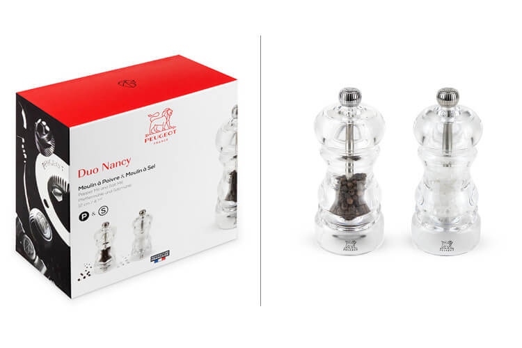 Coffret duo moulin à sel et poivre Peugeot Nancy en acrylique