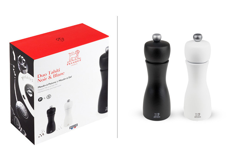 Coffret duo moulin &agrave; sel et poivre Peugeot Tahiti en bois noir + blanc