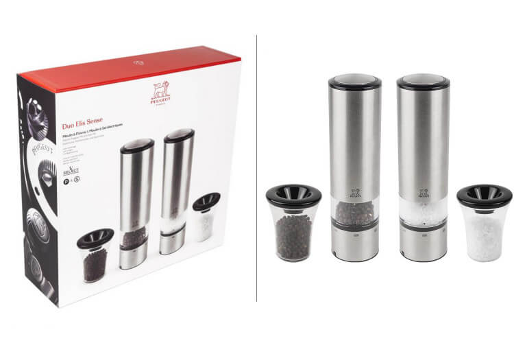 Coffret duo moulin à sel et poivre électrique Peugeot Elis Sense U Select en inox avec éclairage 20cm