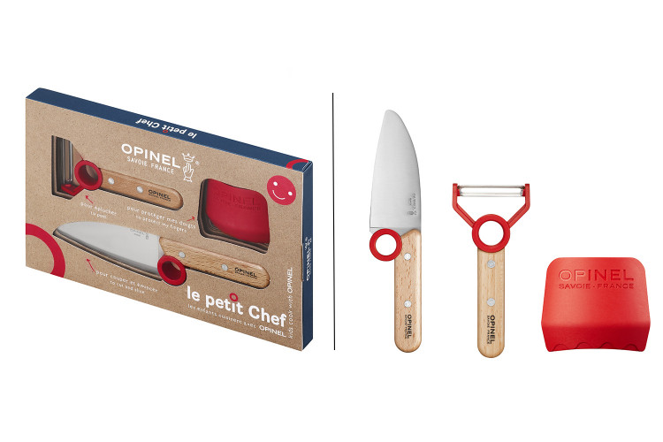 Coffret Opinel Le Petit Chef couteau + &eacute;plucheur + prot&egrave;ge-doigts - Rouge