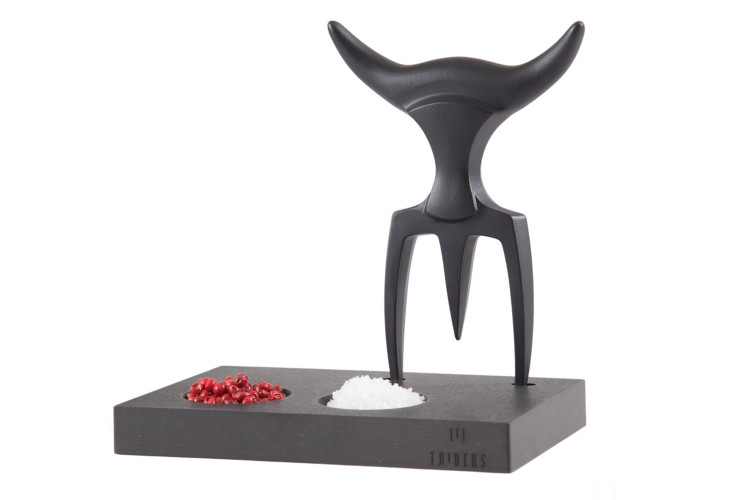Fourchette &agrave; viande Tridens S&eacute;rie Limit&eacute;e Onyx et son socle en paperstone