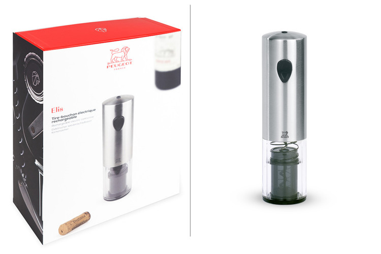 Tire bouchon &eacute;lectrique rechargeable Peugeot Elis en inox 20cm